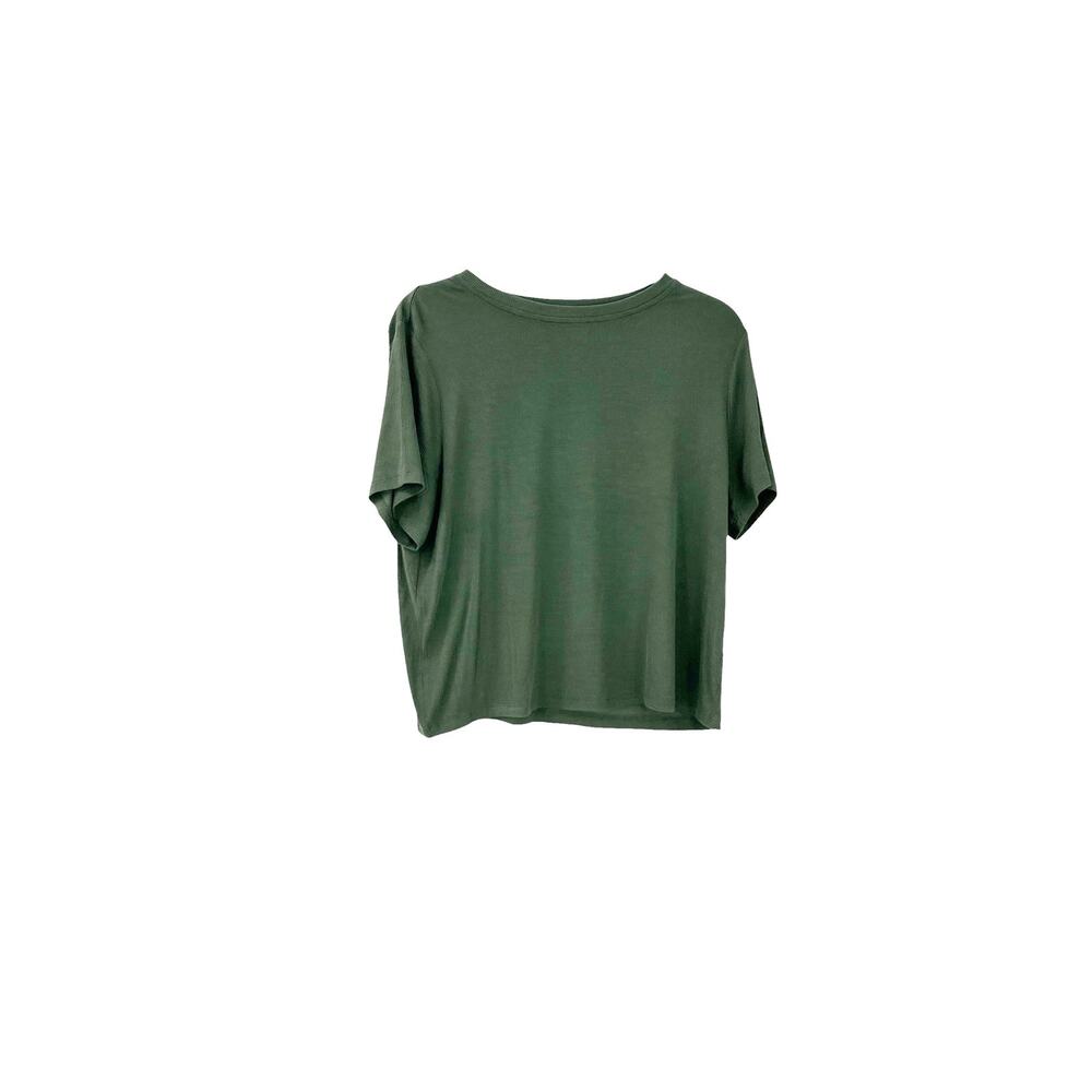 Nuuds Silk One Piece Pajama Top Short Sleeve Stretch Olive Green Size M NWOT - Picture 6 of 7